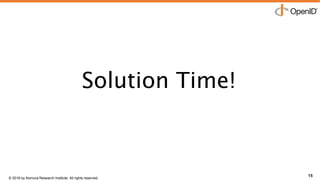© 2016 by Nomura Research Institute. All rights reserved.
Copyright © 2016 Nat Sakimura. All Rights Reserved.
15
Solution Time!
15
 