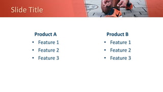 Slide Title
Product A
• Feature 1
• Feature 2
• Feature 3
Product B
• Feature 1
• Feature 2
• Feature 3
 