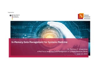 In-Memory Data Management for Systems Medicine
Dr. Matthieu-P. Schapranow
e:Med Focus Workshop Data Management in Systems Medicine, Berlin
June 10, 2016
 
