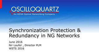 Synchronization Protection &
Redundancy in NG Networks
June 2016
Nir Laufer , Director PLM
WSTS 2016
 