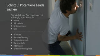 Die Vielfalt der Suchoptionen ist
abhängig vom Account
Name
Stichwörte
Unternehmen
Ort
---------------------------------------
Branche
Berufserfahrung
Tätigkeitsbereich
Karrierestufe
Interessen
Unternehmensgröße
© vibrio 2016 http://vibrio.eu 25
Schritt 3: Potentielle Leads
suchen
 