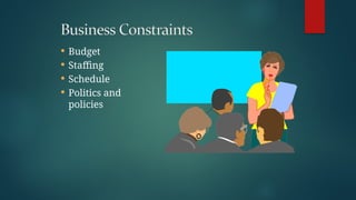  Budget
 Staffing
 Schedule
 Politics and
policies
 