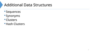 5
Additional Data Structures
Sequences
Synonyms
Clusters
Hash Clusters
 