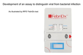 Development of an assay to distinguish viral from bacterial infection
As illustrated by RPS' FebriDx test
 