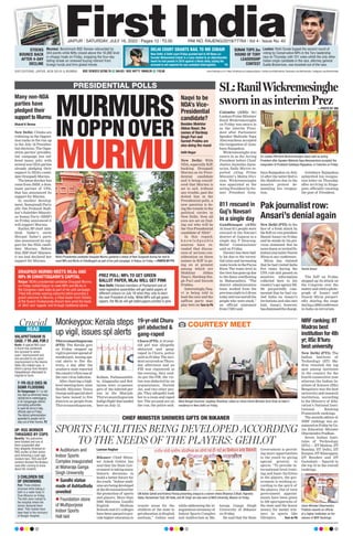 MURMURS
INOPPNOVER
MURMU
Sharat K Verma
New Delhi: Chinks are
widening in the Opposi-
tion ranks in the run up
to the July 18 Presiden-
tial elections. The Oppo-
sition parties’ presiden-
tial campaign has suf-
fered many jolts with
severalnon-NDAparties
already pledging their
support to NDA’s candi-
date Draupadi Murmu.
Thelatestshockerhas
come from JMM, a dom-
inant partner of UPA,
that has announced its
support for Murmu.
In another develop-
ment, Samajwadi Party
ally Om Prakash Rajb-
har’s Suheldev Bharati-
ya Samaj Party (SBSP)
on Friday announced it
will support Murmu.
Earlier, SP chief Akh-
ilesh Yadav’s uncle
Shivpal Yadav’s party
also announced its sup-
port for the NDA candi-
date Murmu. Before
that,BSPchief Mayawa-
ti too had declared her
support for Murmu.
PRESIDENTIAL POLLS
Many non-NDA
parties have
pledged their
support to Murmu
NDA’s Presidential candidate Draupadi Murmu garlands a statue of Rani Durgavati during her visit to
meet MPs and MLAs of Chhattisgarh as part of her poll campaign, in Raipur, on Friday. —PHOTO BY PTI
Naqvi to be
NDA’s Vice-
Presidential
candidate?
Besides Mukhtar
Abbas Naqvi, the
names of Hardeep
Singh Puri and
Suresh Prabhu are
also doing the round
Aditi Nagar
New Delhi: With
NDA, especially BJP
,
backing Draupadi
Murmu as its Presi-
dential candidate
and it being consid-
ered that Murmu is
set to sail, without
any trouble, past the
dotted line in the
Presidential polls, a
new question is do-
ing the rounds in the
political circles in
New Delhi. Now, all
eyes are set on find-
ing out who will be
the Vice Presidential
candidate of NDA?
In this regard,
k n o w l e d g e a b l e
sources have re-
vealed that discus-
sion of serious con-
sideration on three
names in BJP is go-
ing on at present
among which are
Mukhtar Abbas
Naqvi, Hardeep Sin-
gh Puri and Suresh
Prabhu.
Interestingly
, Naq-
vi is being told to
lead the race and the
saffron party may
play bets on Turn to P6
DRAUPADI MURMU MEETS MLAS AND
MPS IN CHHATTISGARH’S CAPITAL
Raipur: NDA’s presidential candidate Draupadi Murmu
on Friday visited Raipur to meet MPs and MLAs in
the Congress-ruled state as part of her poll campaign.
Tribal folk artists wearing colourful attire accorded a
grand welcome to Murmu, a tribal leader from Odisha,
at the Swami Vivekananda Airport here amid the beats
of ‘dhol’ and ‘nagada’ and through traditional dance.
CHIEF MINISTER SHOWERS GIFTS ON BIKANER
SPORTS FACILITIES BEING DEVELOPED ACCORDING
TO THE NEEDS OF THE PLAYERS: GEHLOT
Laxman Raghav
Bikaner: Chief Minis-
ter Ashok Gehlot has
said that the State Gov-
ernment is taking many
historic decisions to
build a better future for
the youth. “Indoor stadi-
umsarebeingdeveloped
atthedivisionallevelfor
the promotion of sports
and players. More than
2000 Mahatma Gandhi
English Medium
Schools and 211 colleges
have been opened to pro-
vide higher education to
remote areas for the
children of the state to
get education in English
medium,” Gehlot said
while addressing the in-
augurationceremonyof
Indoor Sports Complex
and Auditorium at Ma-
haraja Ganga Singh
University of Bikaner
on Friday
.
He said that the State
Government is provid-
ing more opportunities
to the youth by giving
special priority to
sports. “To provide in-
ternational level train-
ing and basic facilities
to the players, the gov-
ernment is working ac-
cording to the spirit of
the players. Out of turn
government appoint-
ments have been given
to 229 sportspersons of
the state and the honor
money for medal win-
ners in sports like
Olympics, Turn to P8
CM Ashok Gehlot and Krishna Poonia presenting cheque to a winner where Bhanwar S Bhati, Rajendra
Yadav, Rameshwar Dudi, BD Kalla, and VK Singh are also seen at MGS University, Bikaner on Friday.
 Auditorium and
Indoor Sports
Complex inaugurated
at Maharaja Ganga
Singh University
 Gandhi statue
made of Ashtadhatu
unveiled
 Foundation stone
of Multipurpose
Indoor Sports
Hall laid
PREZ POLL: MPS TO GET GREEN
BALLOT PAPER, MLAS WILL GET PINK
New Delhi: Elected members of Parliament and of
state legislative assemblies will get ballot papers of
different colours on July 18 when they vote to elect
the next President of India. While MPs will get green
papers, the MLAs will get ballot papers printed in pink.
SL:RanilWickremesinghe
sworn in as interim Prez
Colombo (ANI): Sri
Lankan Prime Minister
Ranil Wickremesinghe
on Friday was sworn in
as the interim Presi-
dent after Parliament
Speaker Mahinda Yapa
Abeywardena accepted
the resignation of Gota-
baya Rajapaksa.
Wickremesinghe was
sworn in as the Acting
President before Chief
Justice Jayantha Jayas-
uriya, Daily Mirror re-
ported citing Prime
Minister’s Media Divi-
sion. Wickremesinghe
was appointed as the
acting President by for-
mer President Gota-
baya Rajapaksa on July
13 after the latter fled to
the Maldives due to the
massive protest de-
manding his resigna-
tion.
Gotabaya Rajapaksa
submitted his resigna-
tion letter on Thursday
after arriving in Singa-
pore, officially vacating
the post of President.
Sri Lankan PM Ranil Wickremesinghe takes oath as acting
President after Speaker Mahinda Yapa Abeywardena accepted the
resignation of President Gotabaya Rajapaksa, in Colombo on Friday.
811 rescued in
Guj’s Navsari
in a single day
19-yr-old Churu
girl abducted &
gang-raped
NIRF ranking: IIT
Madras best
institution for 4th
yr; IISc B’luru
best university
Pak journalist row:
Ansari’s denial again
Gandhinagar (ANI):
At least 811 people were
rescued in the Navsari
district of Gujarat in a
single day, P Swaroop,
Relief Commissioner
said on Friday
.
Navsari has been bad-
ly hit due to the torren-
tial rains and increasing
waterlevelsinthePurna
River. The water level in
theriverhasgoneupdue
to the dams overflowing
in Maharashtra. “The
district administration
team worked from the
previousnightto5:30am
todayandrescuedallthe
people who were stuck,”
an official statement
from CMO said.
Churu (PTI): A 19-year-
old girl was allegedly
abducted and gang-
raped in Churu, police
said on Friday
. The inci-
dentoccurredonThurs-
day afternoon and an
FIR was registered in
the evening, they said.
As per the FIR, the vic-
tim was abducted by an
acquaintance, Naresh
Jat, and two other peo-
ple. They allegedly took
her to a room and raped
her. The accused are on
the run, the police said.
New Delhi (PTI): The
Indian Institute of
Technology (IIT) Ma-
dras retained the top
spot among institutes
in the country for the
fourth consecutive year
whereas the Indian In-
stitute of Science (IISc)
Bengaluru was the best
university and research
institution, according
to the Ministry of Edu-
cation’s National Insti-
tutional Ranking
Framework rankings.
The seventh edition of
NIRF rankings was an-
nouncedonFridaybyUn-
ion Education Minister
Dharmendra Pradhan.
Seven Indian Insti-
tutes of Technology
(IITs) — IIT Madras, IIT
Bombay, IIT Delhi, IIT
Kanpur, IIT Kharagpur,
IIT Roorkee and IIT
Guwahati— figured in
the top 10 in the overall
rankings.
New Delhi (PTI): In the
face of a fresh attack by
theBJP
,ex-vicepresident
Hamid Ansari on Friday
said he stands by his pre-
vious statement that he
neverkneworinvitedPa-
kistani journalist Nusrat
Mirza to any conference.
Mirza has claimed
that he had visited India
five times during the
UPA rule and passed on
sensitive information
collected here to his
country’sspyagencyISI.
He purportedly com-
mented that he had vis-
ited India on Ansari’s
invitations and also met
him. Ansari, however,
hasdismissedthecharge.
The BJP on Friday
stepped up its attack on
the Congress over the
matterandcitedaphoto-
graph of Ansari and
Nusrat Mirza purport-
edly sharing the stage
duringa2009conference
in India on terrorism.
Hamid Ansari
COURTESY MEET
West Bengal Governor Jagdeep Dhankhar called on Union Home Minister Amit Shah at latter’s
residence in New Delhi on Friday.
Monkeypox: Kerala steps
up vigil, issues spl alerts
Thiruvananthapuram
(PTI): The Kerala govt
on Friday stepped up
vigiltopreventspreadof
monkeypox, issuing spe-
cial alerts to five dis-
tricts, a day after the
southern state reported
thecountry’sfirstcaseof
the rare virus infection.
After chairing a high-
level meeting here, state
Health Minister Veena
Georgesaidspecialalert
has been issued to five
districts as people from
Thiruvananthapuram,
Kollam, Pathanamthit-
ta, Alappuzha and Kot-
tayam were co-passen-
gers of the infected per-
son in the Sharjah-
Thiruvananthapuram
Indigo flight that landed
here on July 12.
VALAPATTANAM IS
CASE: 7 YR JAIL FOR 2
UP: RSS WORKER
THRASHED BY COPS
7-YR-OLD DIES IN
SGNR FLOODING
3 CHILDREN DIE
OF DROWNING
Kochi: A special NIA court
in Kochi has sentenced
two accused to seven
years’ imprisonment and
one accused to six years’
imprisonment in the Islamic
State (IS)-related case, in
which a group from Kerala’s
Valapattanam attempted to
migrate to Syria.
Bareilly: Ten policemen
were booked and one of
them suspended after
they allegedly thrashed an
RSS worker at their police
post following a road rage
incident here. RSS and BJP
workers blocked the Budaun
road after coming to know
about the incident.
Sri Ganganagar: A 7-yr-old
boy died as extremely heavy
rainfall led to waterlogging
in Sri Ganganagar district,
prompting authorities
to seek the Army’s help,
officials said on Friday.
The district administration
appealed to people not to
step out of their homes. P2
Pali: Three children
drowned while taking a
bath in a water body in
Oran Bhoomi on Friday.
The kids were rushed to
the hospital where the
doctor declared them
dead. Their bodies have
been kept in the mortuary
of Bangar Hospital.
READ
Crucial
Crucial
Union Minister Dharmendra
Pradhan awards an official
of a higher institution on the
release of NIRF Rankings.
www.firstindia.co.in I https://firstindia.co.in/epapers/jaipur I twitter.com/thefirstindia I facebook.com/thefirstindia I instagram.com/thefirstindia
JAIPUR l SATURDAY, JULY 16, 2022 l Pages 12 l 3.00 RNI NO. RAJENG/2019/77764 l Vol 4 l Issue No. 40
DELHI COURT GRANTS BAIL TO MD ZUBAIR
New Delhi: A Delhi court Friday granted bail to Alt News co-
founder Mohammed Zubair in a case related to an objectionable
tweet he had posted in 2018 against a Hindu deity, saying the
accused is not required for any custodial interrogation. P5
STOCKS
BOUNCE BACK
AFTER 4-DAY
DECLINE
Mumbai: Benchmark BSE Sensex rebounded by
344 points while Nifty closed above the 16,000 level
in choppy trade on Friday, snapping the four-day
falling streak on renewed buying interest from
foreign funds and firm global trends.
SUNAK TOPS 2ND
ROUND OF TORY
LEADERSHIP
CONTEST
London: Rishi Sunak topped the second round of
voting by Conservative MPs in the Tory leadership
race on Thursday with 101 votes whilst the only other
Indian-origin candidate in the race, attorney general
Suella Braverman, was knocked out of the race.
OUR EDITIONS: JAIPUR, NEW DELHI & MUMBAI BSE SENSEX 53760.78 344.63 | NSE NIFTY 16049.20 110.50
—PHOTO BY ANI
 