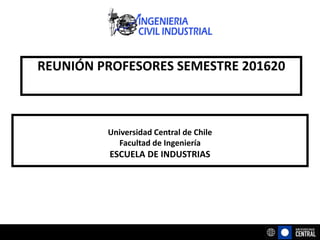 REUNIÓN PROFESORES SEMESTRE 201620
Universidad Central de Chile
Facultad de Ingeniería
ESCUELA DE INDUSTRIAS
 
