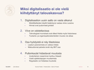 Suomen Pankki – Finlands Bank – Bank of Finland Julkinen
Miksi digitalisaatio ei ole vielä
kiihdyttänyt talouskasvua?
1. D...