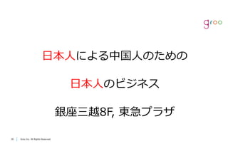 Groo Inc. All Rights Reserved3030 Groo Inc. All Rights Reserved
⽇本⼈による中国⼈のための
⽇本⼈のビジネス
銀座三越8F, 東急プラザ
 