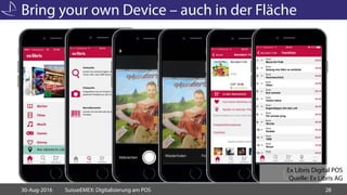 Bring your own Device – auch in der Fläche
30-Aug-2016 SuisseEMEX: Digitalisierung am POS 28
Ex Libris Digital POS
Quelle:...