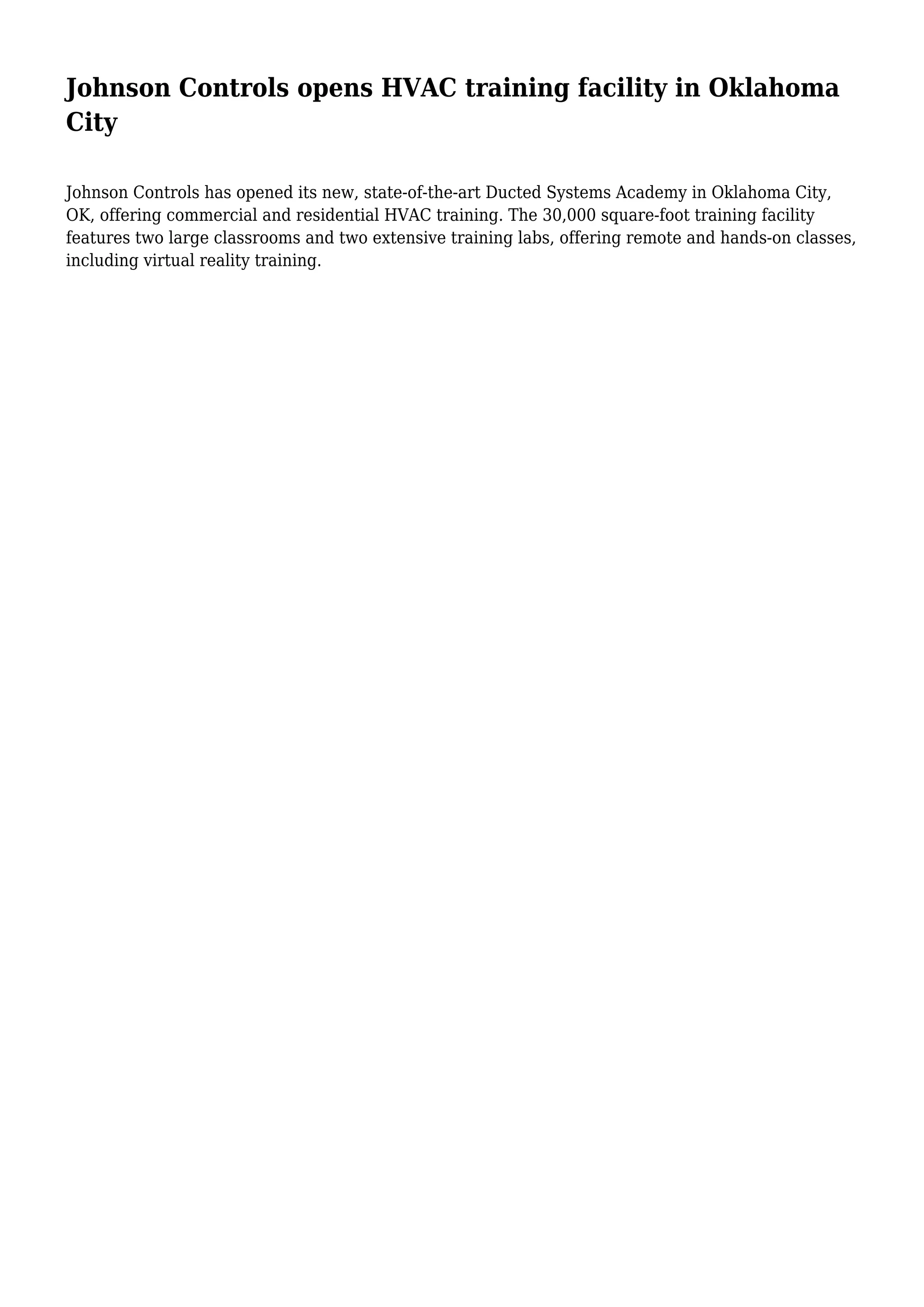 Johnson Controls opens HVAC training facility in Oklahoma City PDF