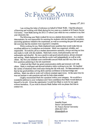 St.FX Reference Letter