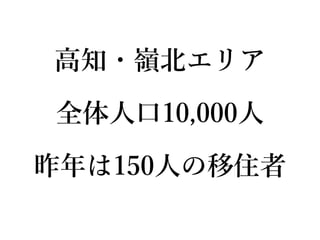 高知・嶺北エリア
全体人口10,000人
昨年は150人の移住者
 