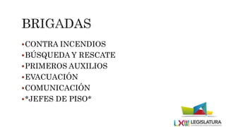 CONTRA INCENDIOS
BÚSQUEDA Y RESCATE
PRIMEROS AUXILIOS
EVACUACIÓN
COMUNICACIÓN
*JEFES DE PISO*
 