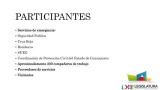  Servicios de emergencia:
 Seguridad Publica
 Cruz Roja
 Bomberos
 SUEG
 Coordinación de Protección Civil del Estado de Guanajuato
 Aproximadamente 200 compañeros de trabajo
 Proveedores de servicios
 Visitantes
 