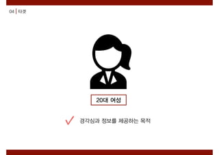 04 타겟
20대 여성
경각심과 정보를 제공하는 목적
 