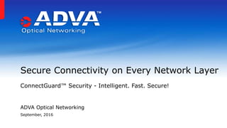 ADVA Optical Networking
September, 2016
Secure Connectivity on Every Network Layer
ConnectGuard™ Security - Intelligent. Fast. Secure!
 