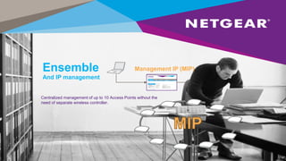 Ensemble
And IP management
Management IP (MIP)
Centralized management of up to 10 Access Points without the
need of separate wireless controller.
 