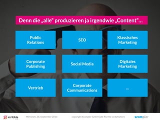 Denn die „alle“ produzieren ja irgendwie „Content“…
Public
Relations
SEO
Klassisches
Marketing
Corporate
Publishing
Social Media
Digitales
Marketing
Vertrieb
Corporate
Communications
…
Mittwoch, 28. September 2016 copyright Scompler GmbH (alle Rechte vorbehalten)
 