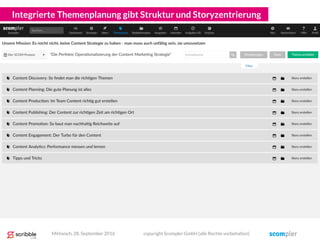 Integrierte Themenplanung gibt Struktur und Storyzentrierung
Mittwoch, 28. September 2016 copyright Scompler GmbH (alle Rechte vorbehalten)
 