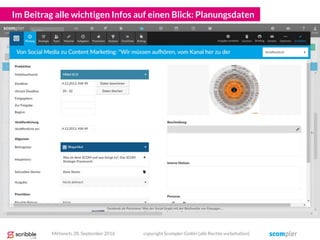 Im Beitrag alle wichtigen Infos auf einen Blick: Planungsdaten
Mittwoch, 28. September 2016 copyright Scompler GmbH (alle Rechte vorbehalten)
 