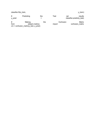 classifier.fit(x_train, y_train)
# Predicting the Test set results
y_pred = classifier.predict(x_test)
# Making the Confusion Matrix
from sklearn.metrics import confusion_matrix
cm = confusion_matrix(y_test, y_pred)
 