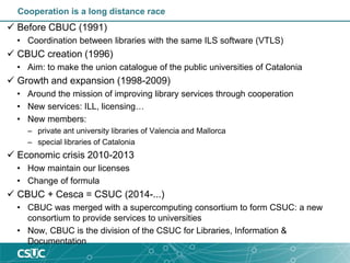 Cooperation is a long distance race
 Before CBUC (1991)
• Coordination between libraries with the same ILS software (VTLS...