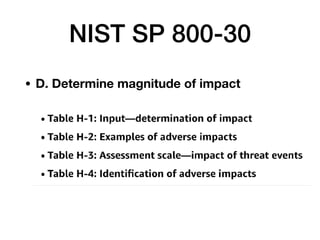 NIST SP 800-30
• D. Determine magnitude of impact
 