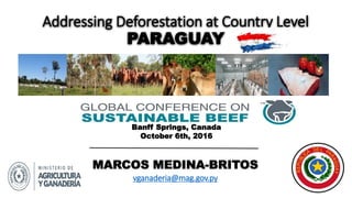 MARCOS MEDINA-BRITOS
vganaderia@mag.gov.py
Addressing Deforestation at Country Level
PARAGUAY
Banff Springs, Canada
October 6th, 2016
 