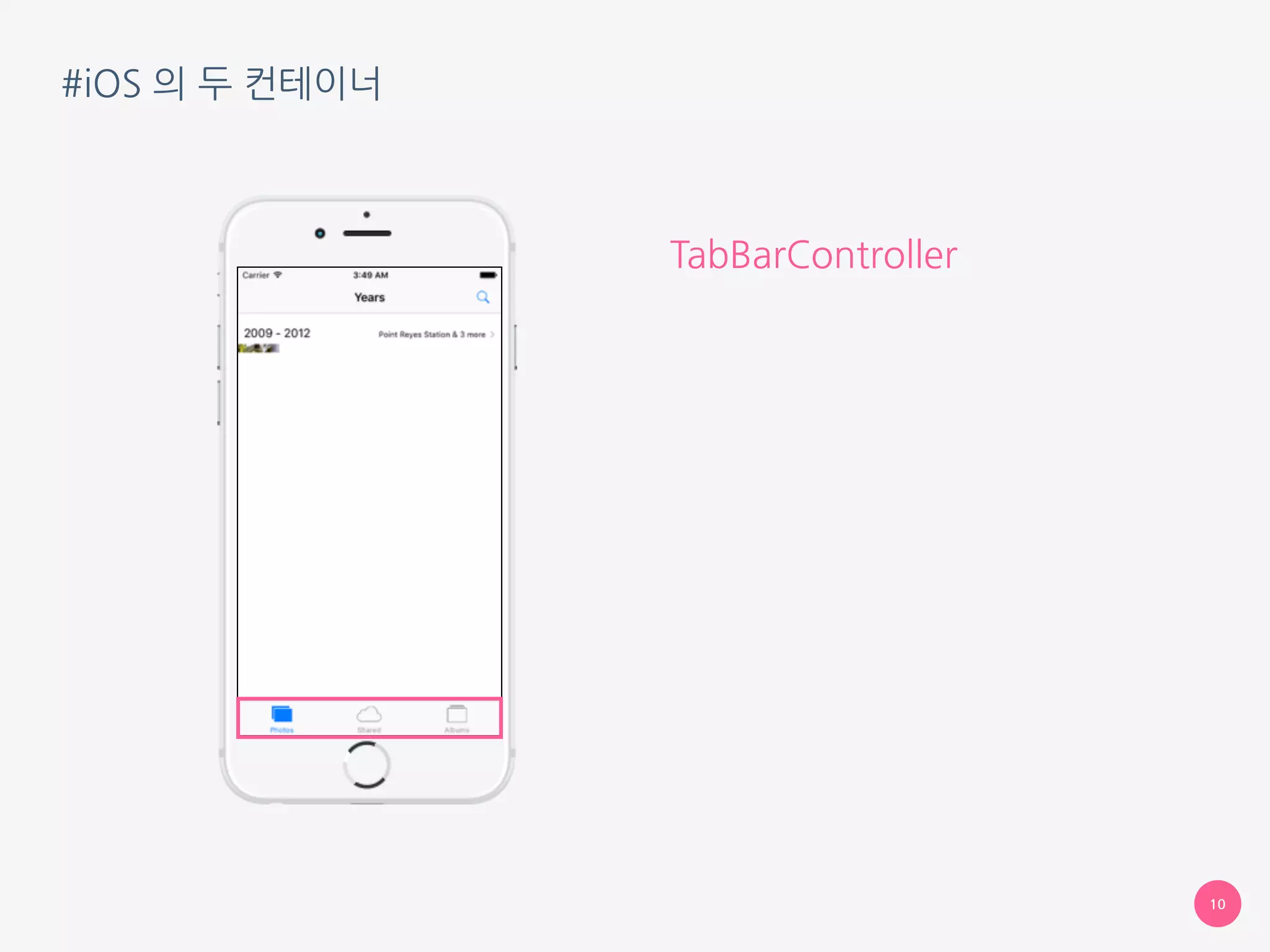 #iOS 의 두 컨테이너
10
TabBarController
 