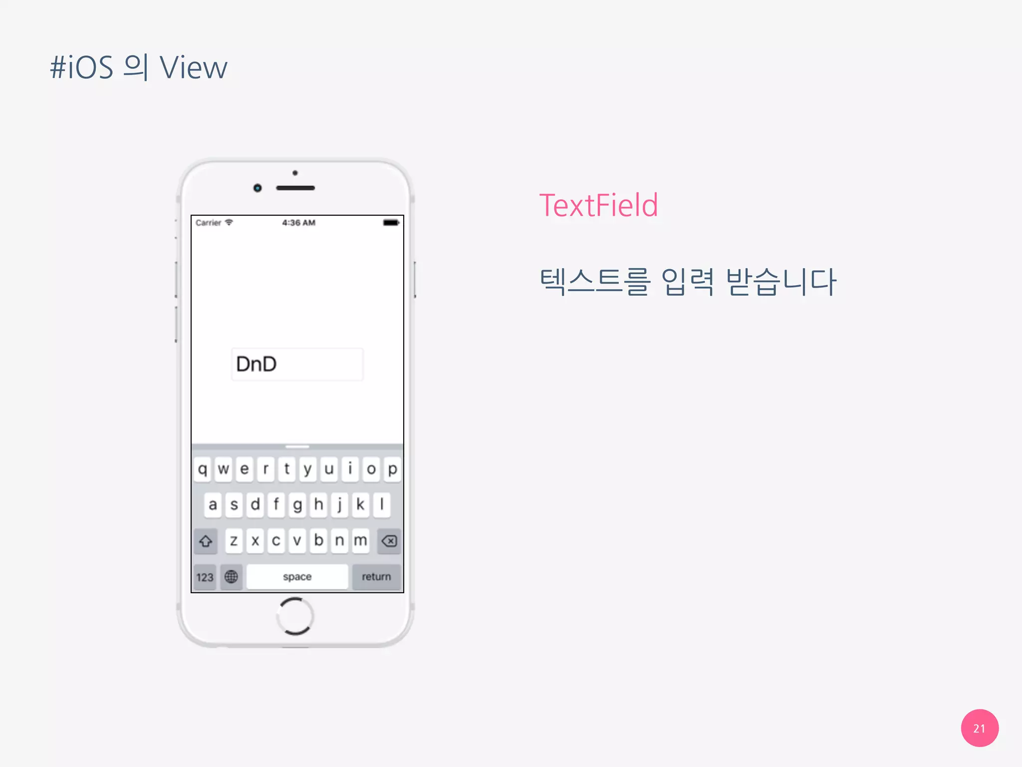 #iOS 의 View
21
TextField
텍스트를 입력 받습니다
 