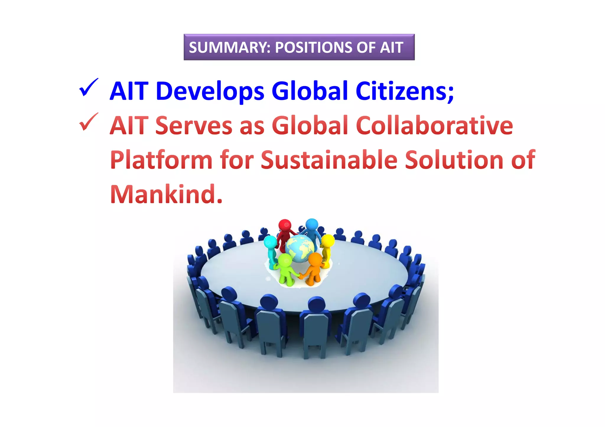  AIT Develops Global Citizens;
SUMMARY: POSITIONS OF AIT 
 
