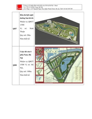Công ty Cổ phần Phát tri
A1: 259–9-18-Phố Vọ
A2: Tầng 7, 227 Nguyễ
QH7
Khu du lịch nghỉ
dưỡng San hô đỏ
Nhiệm vụ: QHCT
1/500
Vị trí: Ninh
Thuận
Quy mô: 50ha
Năm thiết kế:
QH8
Cuộc thi cửa ô
phía Nam, Hà
Nội
Nhiệm vụ: QHCT
1/500 Vị trí: Hà
Nội,
Quy mô: 100ha
Năm thiết kế:
ần Phát triển Kiến trúc Đô thị Hà Nội - Haad
ố ọng, Hà Nội
ng 7, 227 Nguyễn Ngọc Nại, Quận Thanh Xuân, Hà nội, T&F: 84 462 850 589i, T&F: 84 462 850 589
 