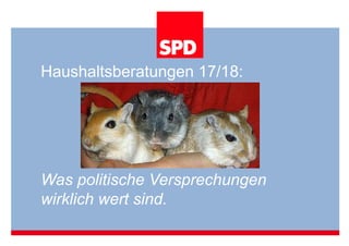 Haushaltsberatungen 17/18:
Was politische Versprechungen
wirklich wert sind.
 