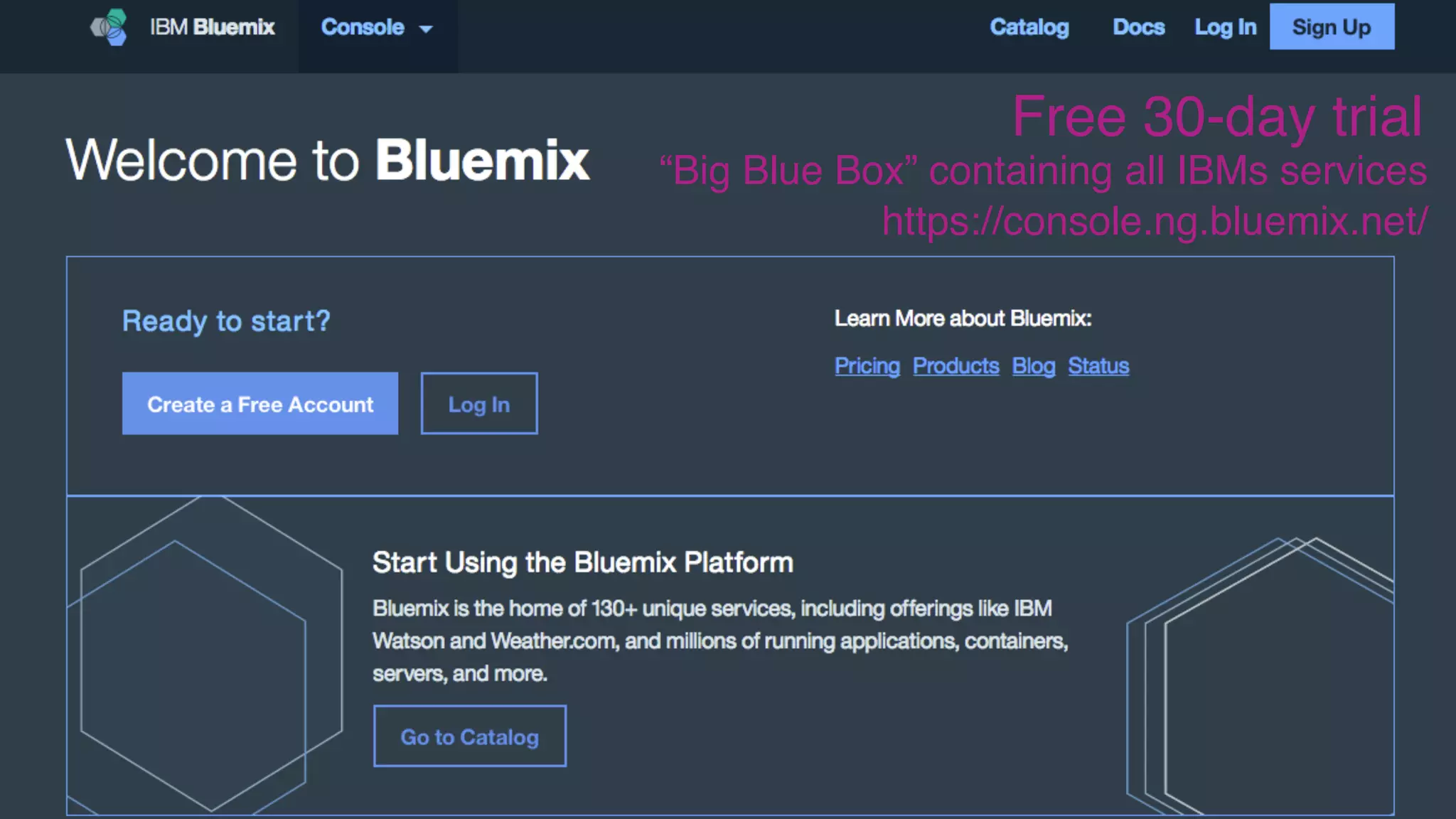 @MargrietGr
IBM Bluemix
▪ Free trial etc
▪ lots of services etc
Free 30-day trial
“Big Blue Box” containing all IBMs services
https://console.ng.bluemix.net/
 