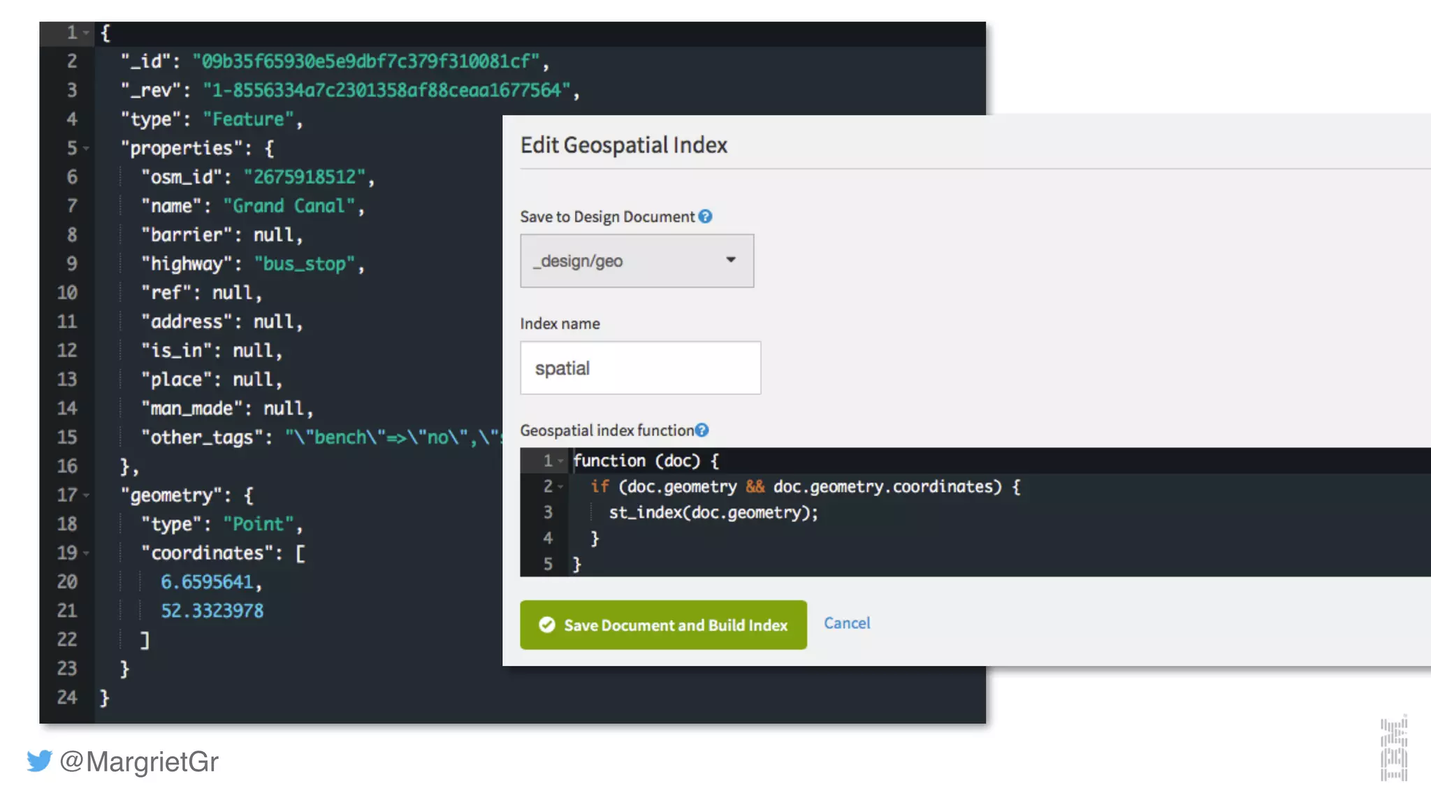 @MargrietGr
▪ geospatial index
▪ show map with 100 cities :-)
 