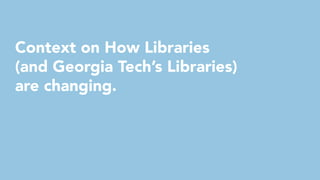 Context on How Libraries
(and Georgia Tech’s Libraries)
are changing.
 