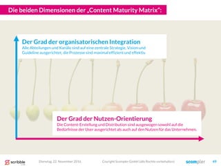 Die beiden Dimensionen der „Content Maturity Matrix“:
Der Grad der organisatorischen Integration
Alle Abteilungen und Kanä...