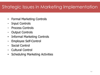 McGraw-Hill/Irwin © 2006 The McGraw-Hill Companies, Inc. All rights reserved.
Strategic Issues in Marketing Implementation
• Formal Marketing Controls
- Input Controls
- Process Controls
- Output Controls
• Informal Marketing Controls
- Employee Self-Control
- Social Control
- Cultural Control
• Scheduling Marketing Activities
1-3
 