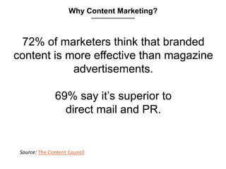 72% of marketers think that branded
content is more effective than magazine
advertisements.
69% say it’s superior to
direc...