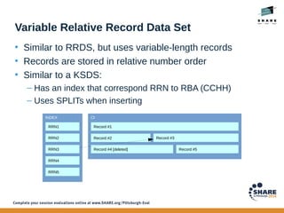 Variable Relative Record Data Set
• Similar to RRDS, but uses variable-length records
• Records are stored in relative num...