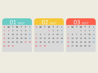 S M T W T F S
1 2 3 4 5 6 7
8 9 10 11 12 13 14
15 16 17 18 19 20 21
22 23 24 25 26 27 28
29 30 31
01 2017
S M T W T F S
1 2 3 4
5 6 7 8 9 10 11
12 13 14 15 16 17 18
19 20 21 22 23 24 25
26 27 28
S M T W T F S
1 2 3 4
5 6 7 8 9 10 11
12 13 14 15 16 17 18
19 20 21 22 23 24 25
26 27 28 29 30 31
02 2017 03 2017
 