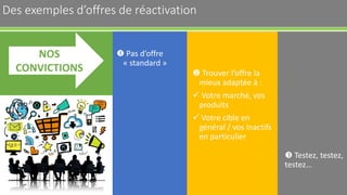 Des exemples d’offres de réactivation 19
NOS
CONVICTIONS
 Pas d’offre
« standard »
 Trouver l’offre la
mieux adaptée à :
 Votre marché, vos
produits
 Votre cible en
général / vos Inactifs
en particulier
 Testez, testez,
testez…
 