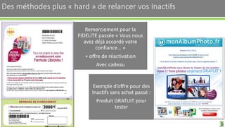 Des méthodes plus « hard » de relancer vos Inactifs 25
Remerciement pour la
FIDELITE passée « Vous nous
avez déjà accordé votre
confiance… »
+ offre de réactivation
Avec cadeau
Exemple d’offre pour des
Inactifs sans achat passé :
Produit GRATUIT pour
tester
 