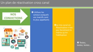 Un plan de réactivation cross canal 27
 Utilisez les
canaux auxquels
vos Inactifs sont
le plus appétants
NOS
CONVICTIONS
 Testez,
testez, testez…
Le mix canal en
Réactivation n’est
pas forcément le
même qu’en
Fidélisation
 