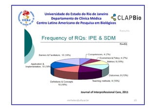 Universidade do Estado do Rio de Janeiro
         Departamento de Clínica Médica
Centro Latino Americano de Pesquisa em Biológicos




                             Journal of Interprofessional Care, 2011

                  mirhelen@ufscar.br                                   15
 