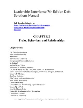Leadership Experience 7th Edition Daft Solutions Manual | PDF
