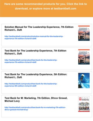 Leadership Experience 7th Edition Daft Solutions Manual | PDF