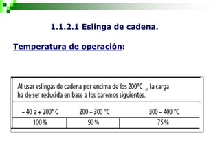 1.1.2.1 Eslinga de cadena.
Temperatura de operación:
 