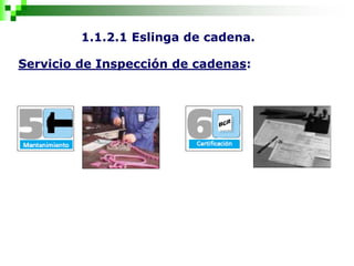 1.1.2.1 Eslinga de cadena.
Servicio de Inspección de cadenas:
 