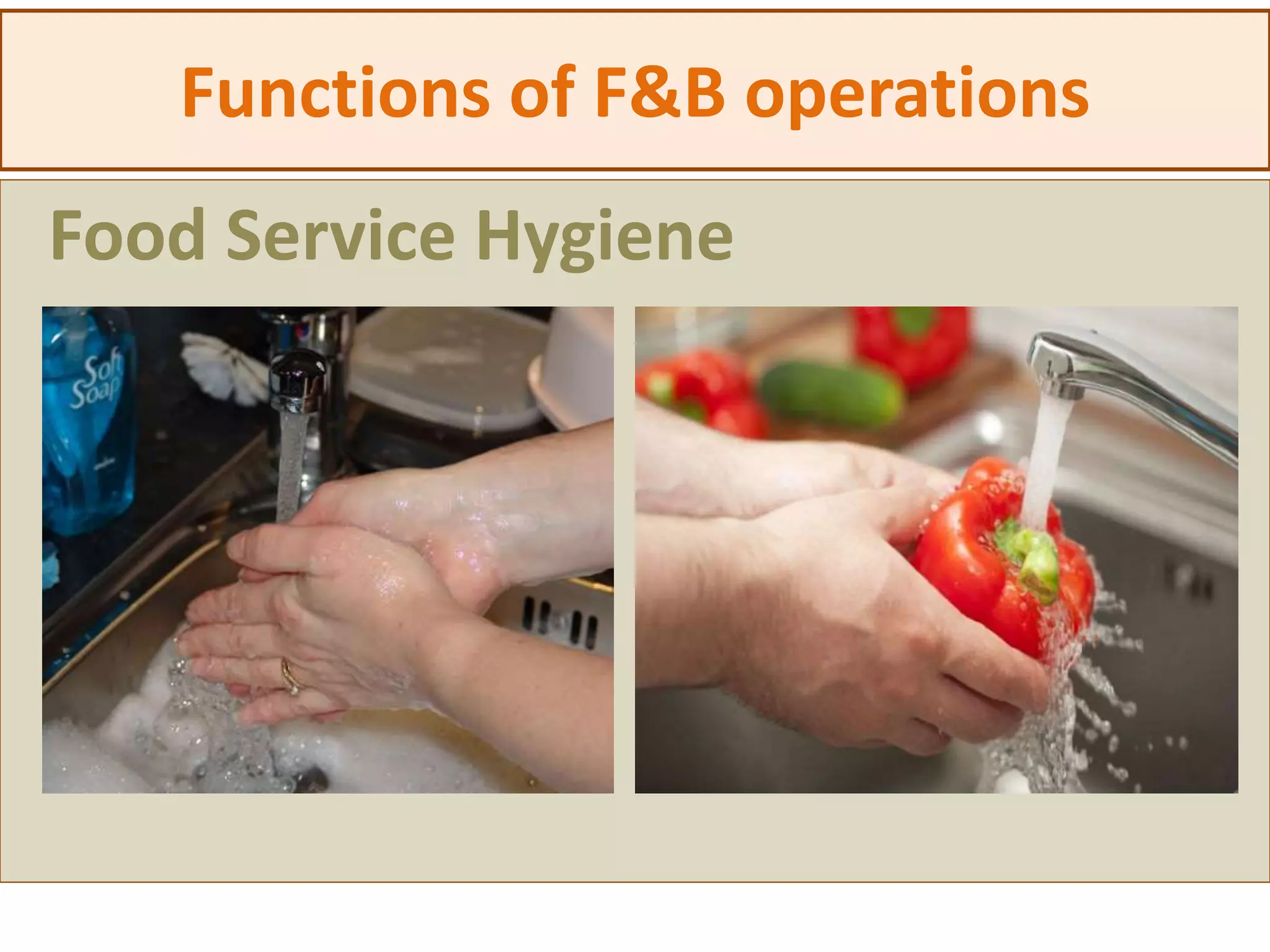 Functions of F&B operations
Food Service Hygiene
 